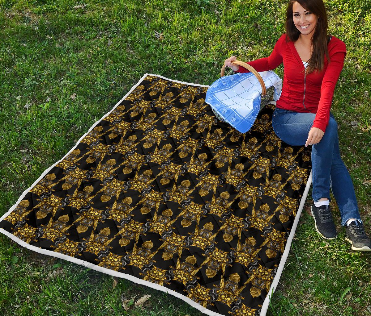 Steampunk Gold Owl Design Themed Print Premium Quilt-JTAMIGO.COM