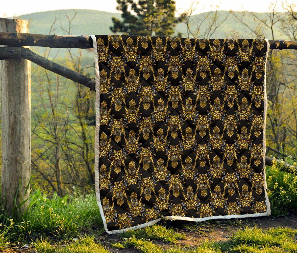Steampunk Gold Owl Design Themed Print Premium Quilt-JTAMIGO.COM