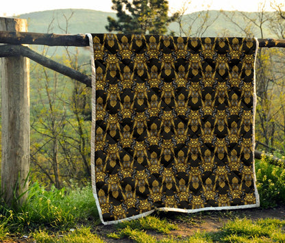 Steampunk Gold Owl Design Themed Print Premium Quilt-JTAMIGO.COM