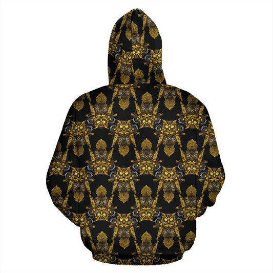 Steampunk Gold Owl Design Themed Print Pullover Hoodie
