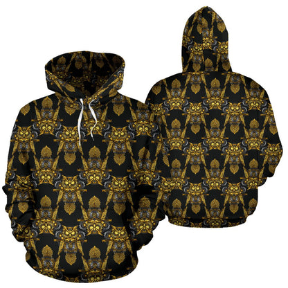 Steampunk Gold Owl Design Themed Print Pullover Hoodie