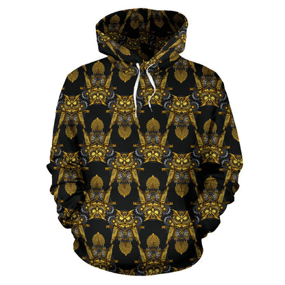 Steampunk Gold Owl Design Themed Print Pullover Hoodie