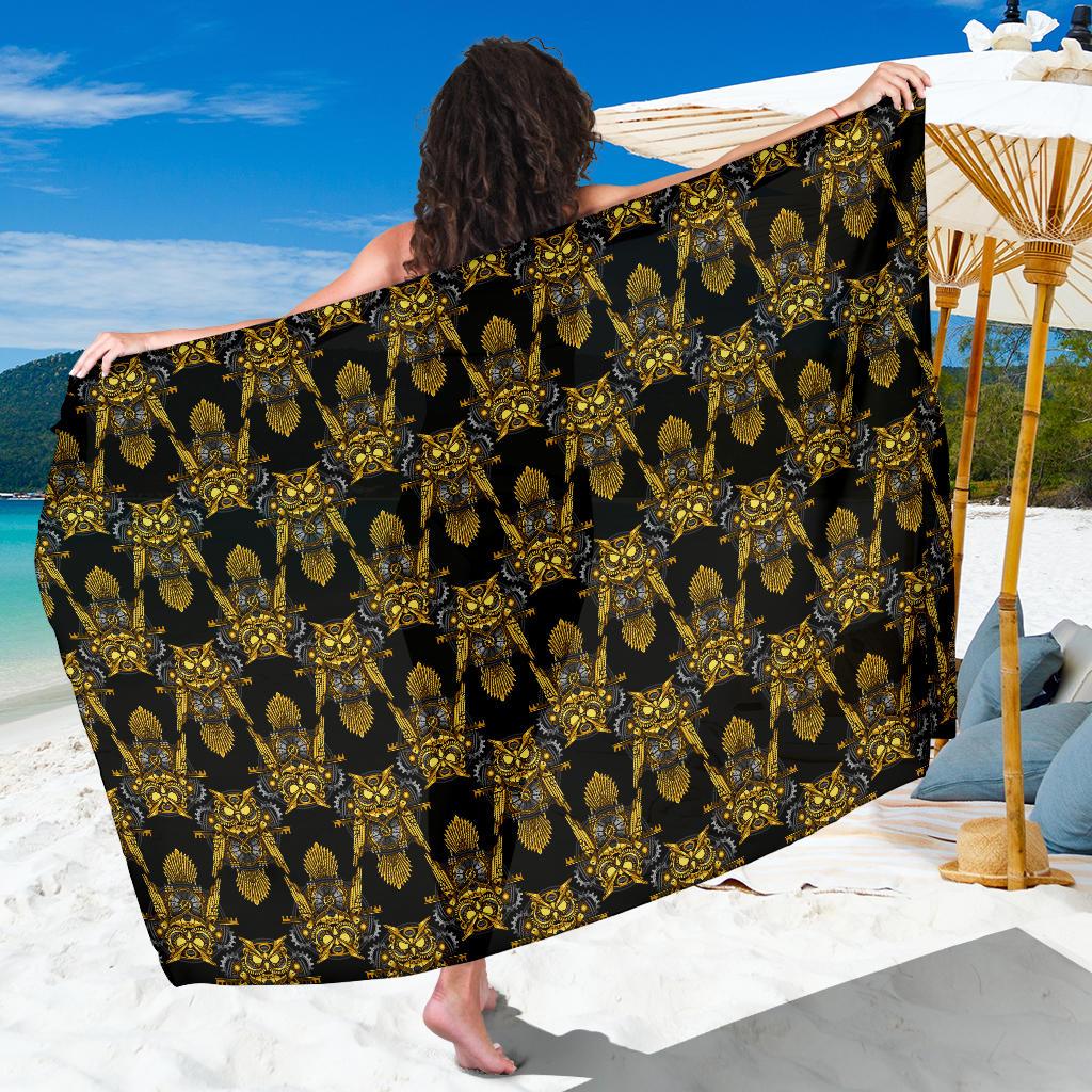 Steampunk Gold Owl Design Themed Print Sarong Pareo Wrap