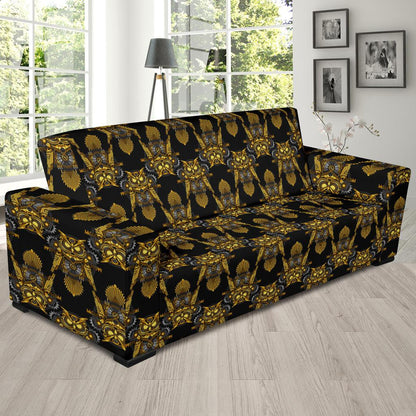 Steampunk Gold Owl Design Themed Print Sofa Slipcover-JTAMIGO.COM