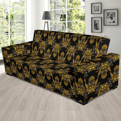 Steampunk Gold Owl Design Themed Print Sofa Slipcover-JTAMIGO.COM