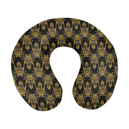 Steampunk Gold Owl Design Themed Print U-Shaped Travel Neck Pillow-JTAMIGO.COM