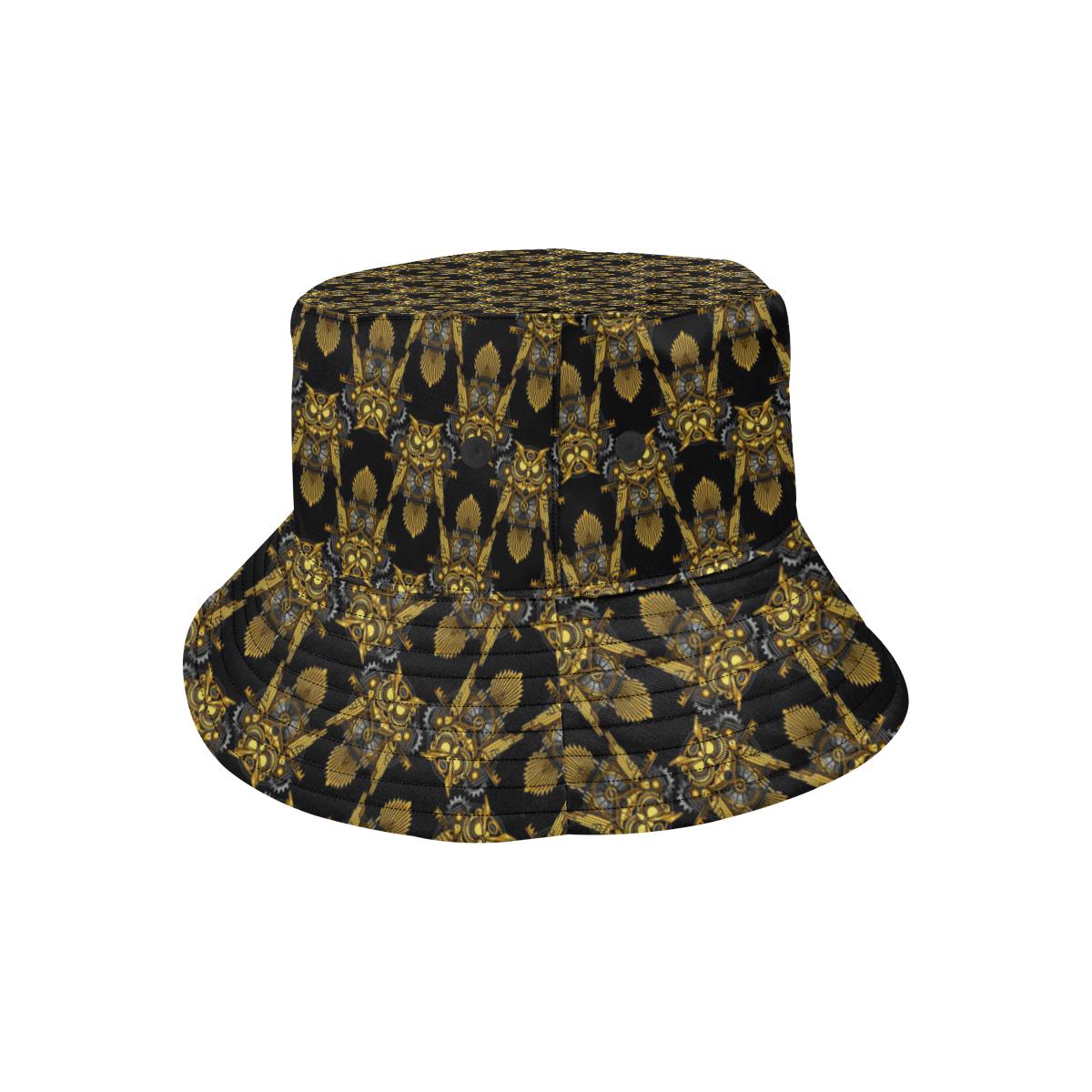 Steampunk Gold Owl Design Themed Print Unisex Bucket Hat