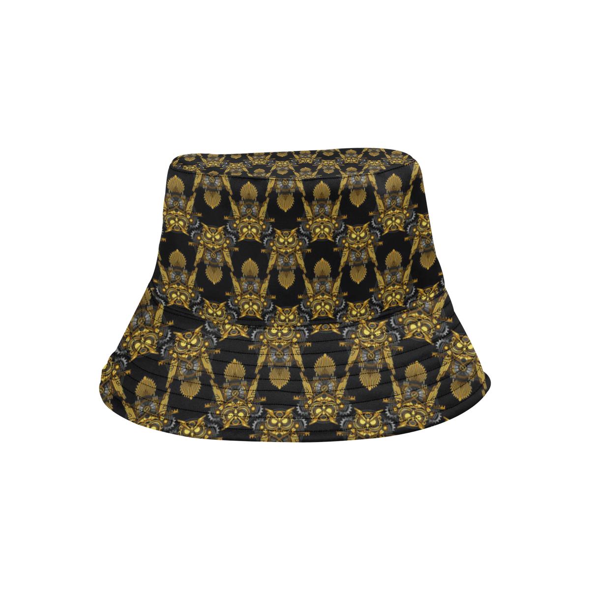 Steampunk Gold Owl Design Themed Print Unisex Bucket Hat
