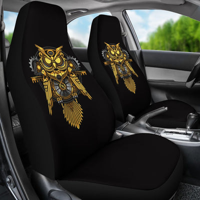 Steampunk Gold Owl Design Themed Print Universal Fit Car Seat Covers