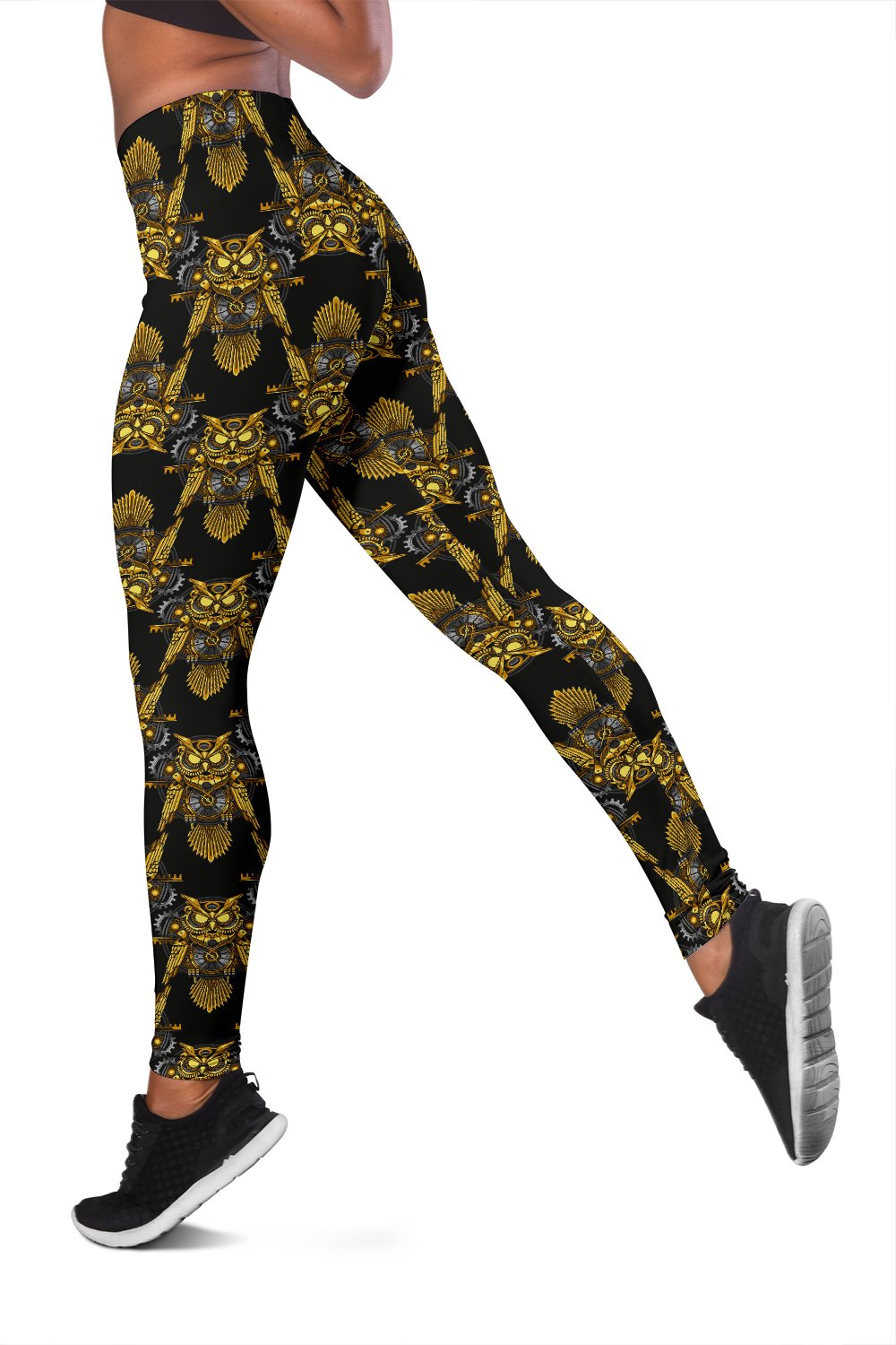 Steampunk Gold Owl Design Themed Print Women Leggings