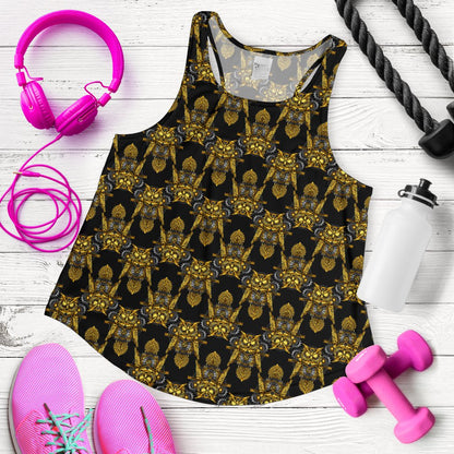 Steampunk Gold Owl Design Themed Print Women Racerback Tank Top