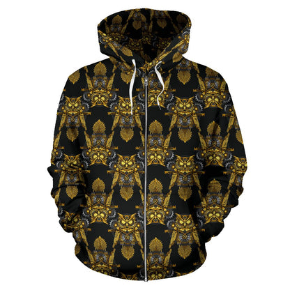 Steampunk Gold Owl Design Themed Print Zip Up Hoodie