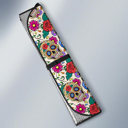 Sugar Skull Colorful Themed Print Car Sun Shade For Windshield