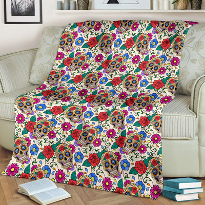 Sugar Skull Colorful Themed Print Fleece Blanket