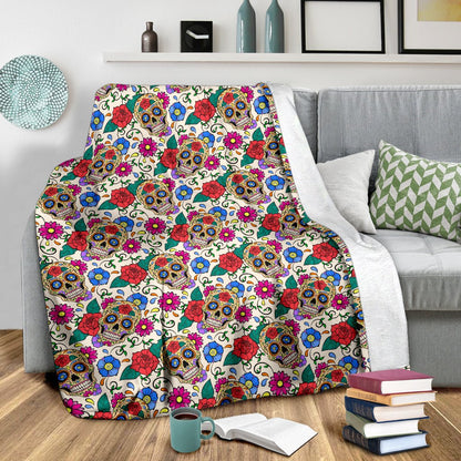 Sugar Skull Colorful Themed Print Fleece Blanket