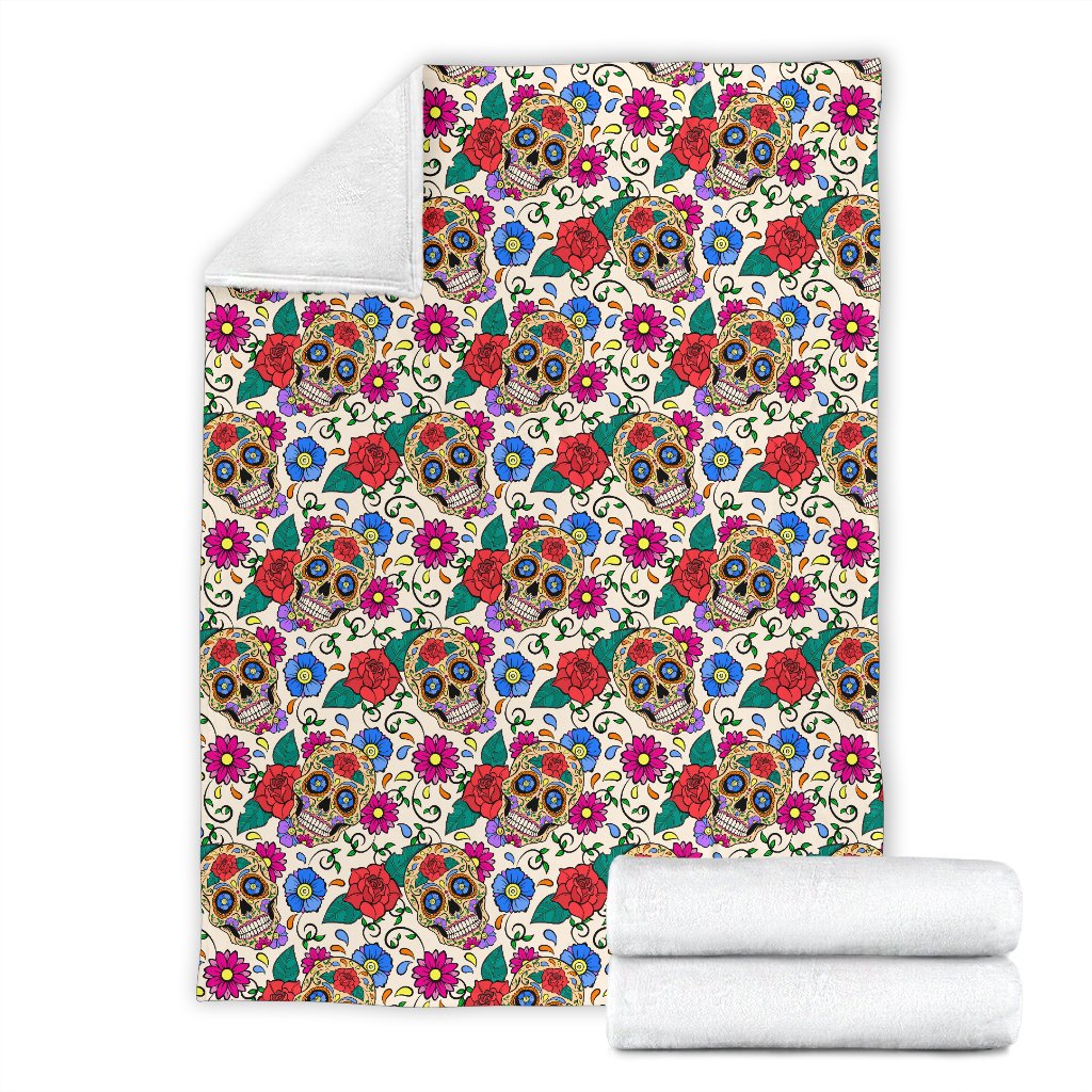 Sugar Skull Colorful Themed Print Fleece Blanket
