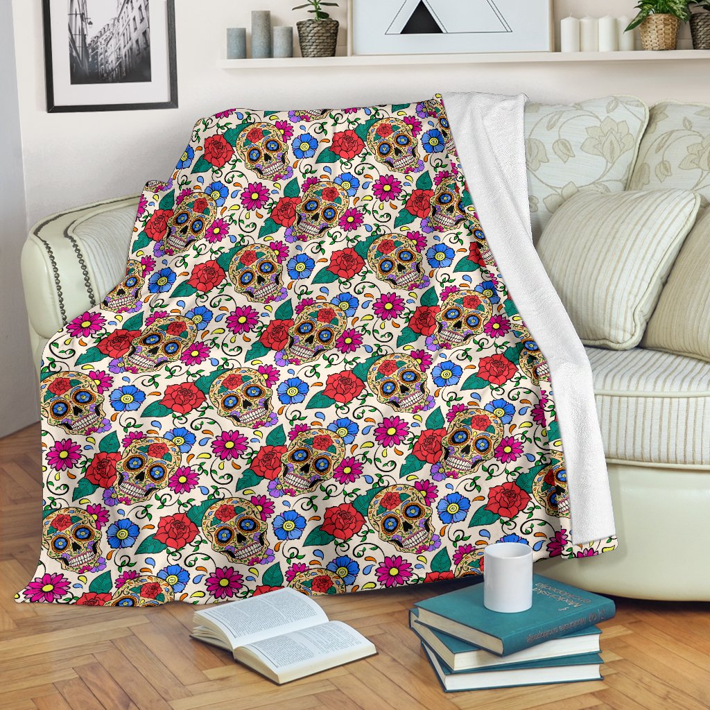 Sugar Skull Colorful Themed Print Fleece Blanket