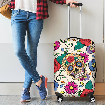 Sugar Skull Colorful Themed Print Luggage Cover Protector