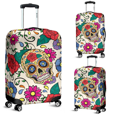 Sugar Skull Colorful Themed Print Luggage Cover Protector