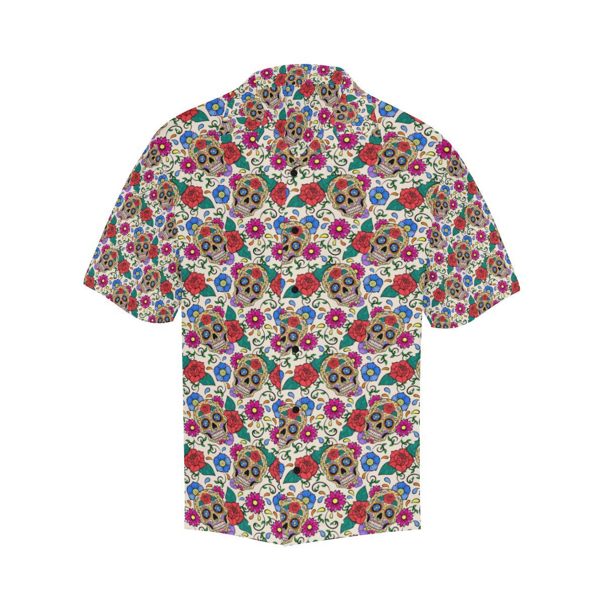 Sugar Skull Colorful Themed Print Men Aloha Hawaiian Shirt