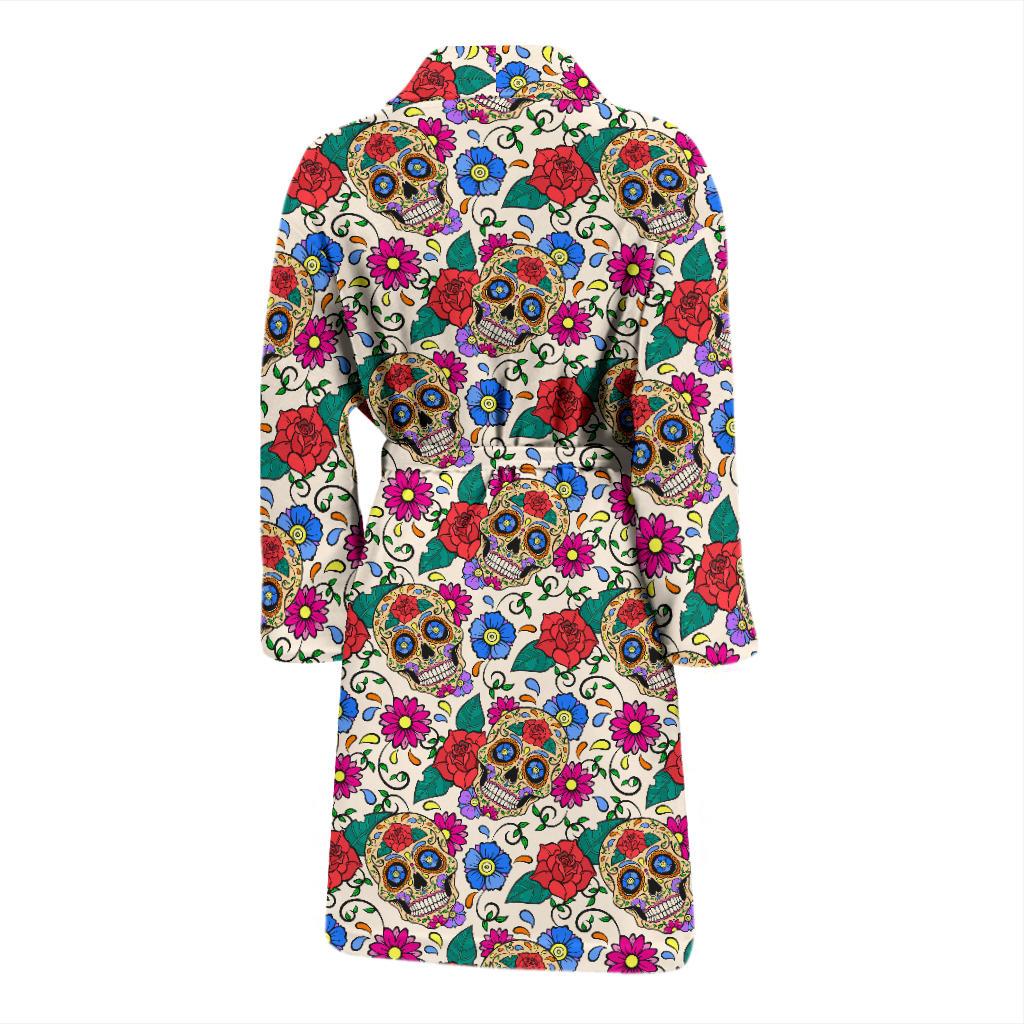 Sugar Skull Colorful Themed Print Men Bath Robe-JTAMIGO.COM