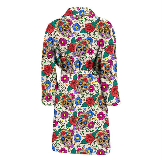 Sugar Skull Colorful Themed Print Men Bath Robe-JTAMIGO.COM