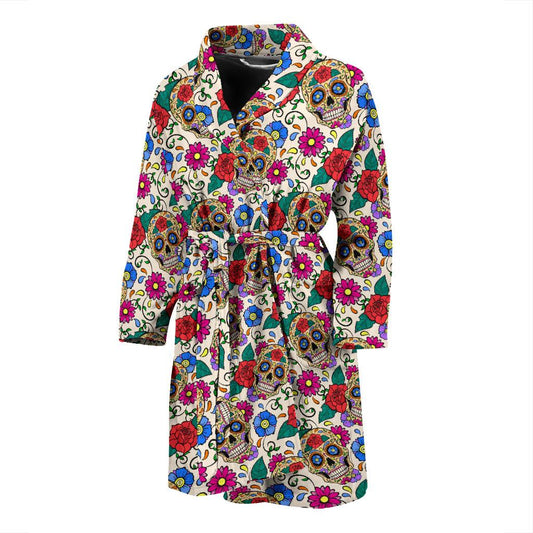 Sugar Skull Colorful Themed Print Men Bath Robe-JTAMIGO.COM