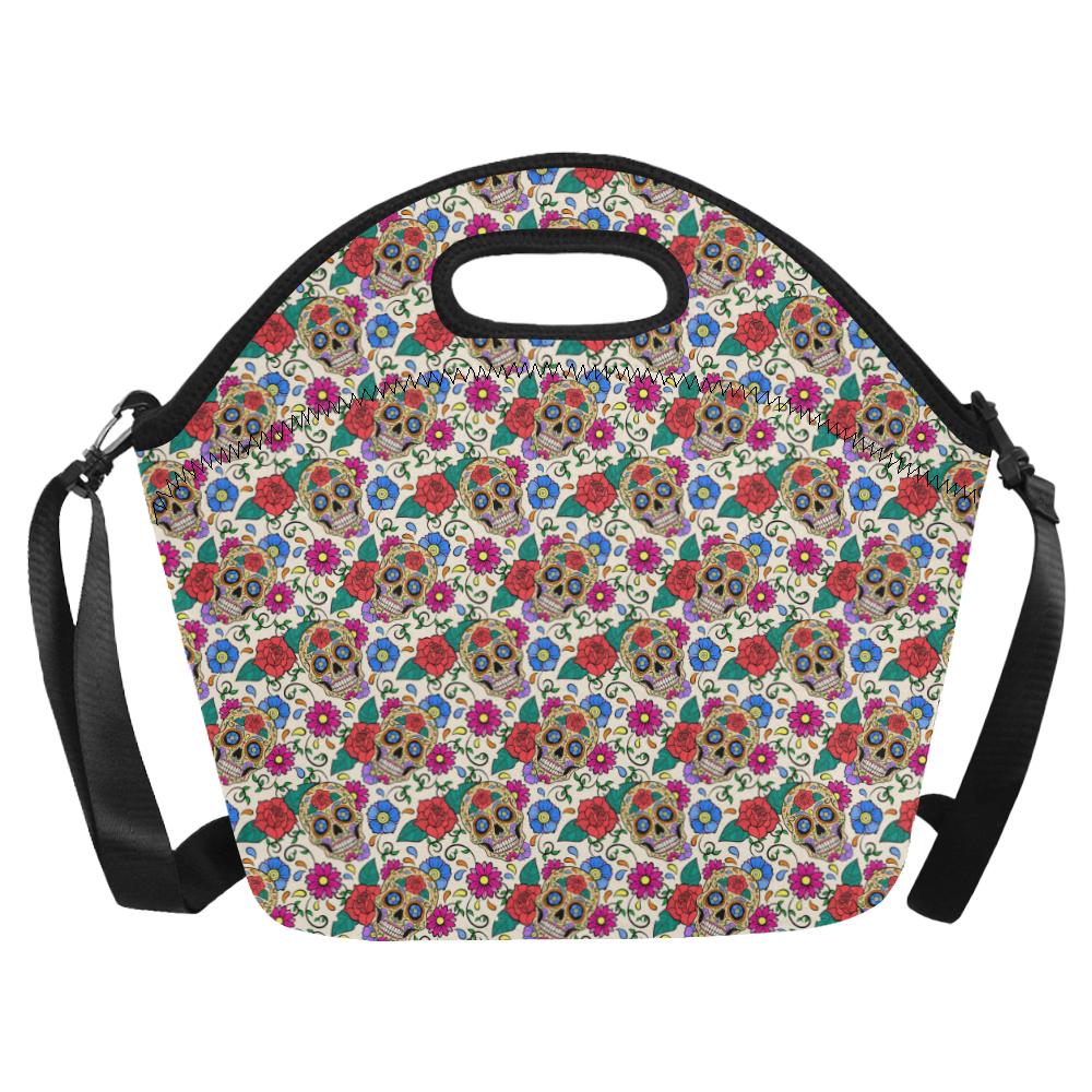 Sugar Skull Colorful Themed Print Neoprene Lunch Bag (Model 1669)(Large)-JTAMIGO.COM
