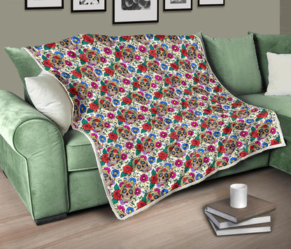 Sugar Skull Colorful Themed Print Premium Quilt-JTAMIGO.COM