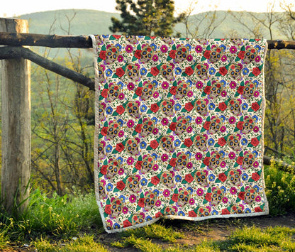 Sugar Skull Colorful Themed Print Premium Quilt-JTAMIGO.COM