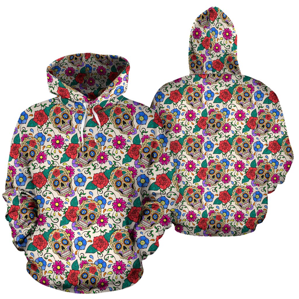 Sugar Skull Colorful Themed Print Pullover Hoodie