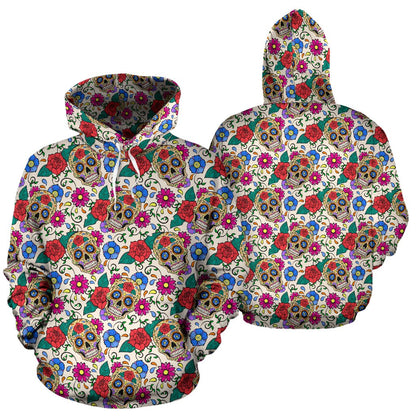 Sugar Skull Colorful Themed Print Pullover Hoodie