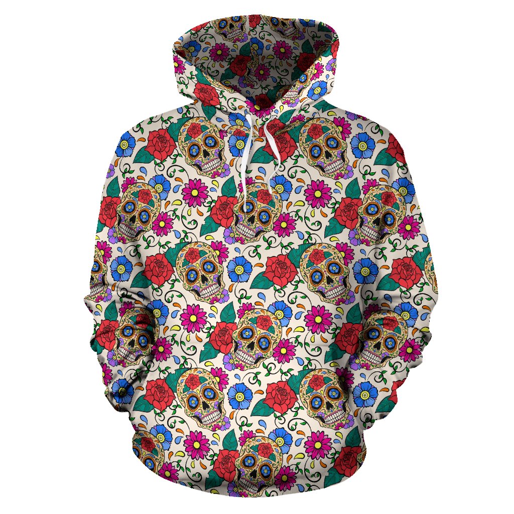 Sugar Skull Colorful Themed Print Pullover Hoodie