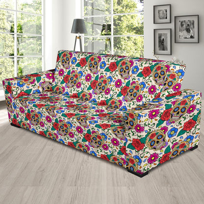 Sugar Skull Colorful Themed Print Sofa Slipcover-JTAMIGO.COM