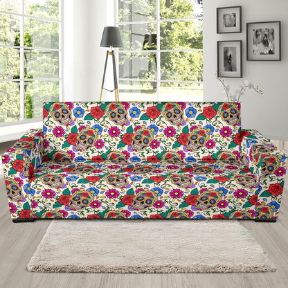 Sugar Skull Colorful Themed Print Sofa Slipcover-JTAMIGO.COM