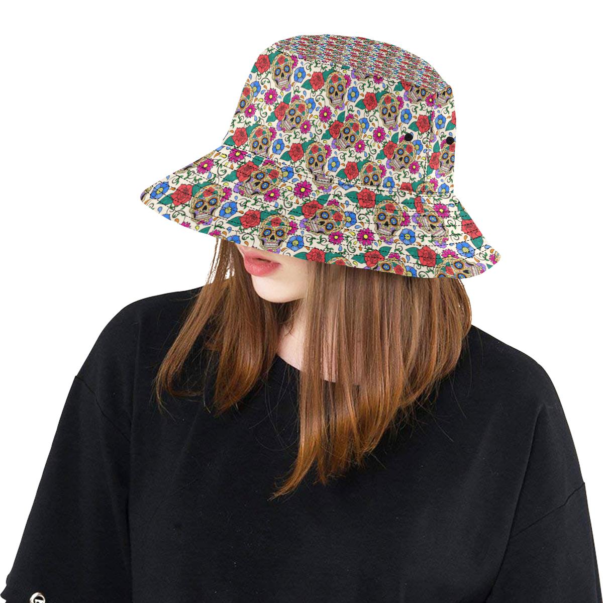 Sugar Skull Colorful Themed Print Unisex Bucket Hat