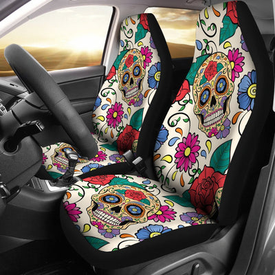 Sugar Skull Colorful Themed Print Universal Fit Car Seat Covers