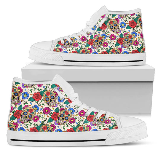 Sugar Skull Colorful Themed Print Women High Top Shoes
