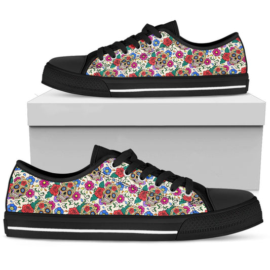 Sugar Skull Colorful Themed Print Women Low Top Shoes-JTAMIGO.COM