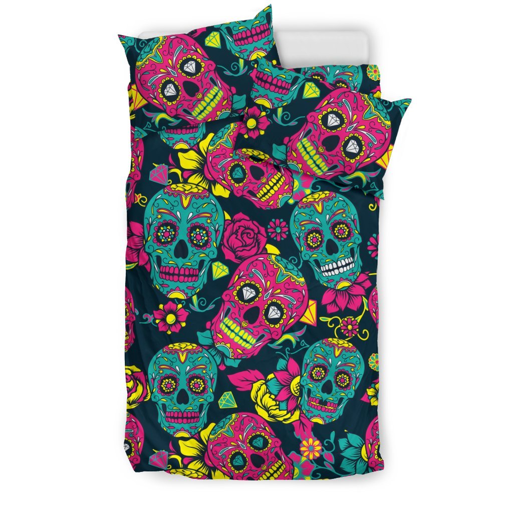 Sugar Skull Floral Design Themed Print Duvet Cover Bedding Set