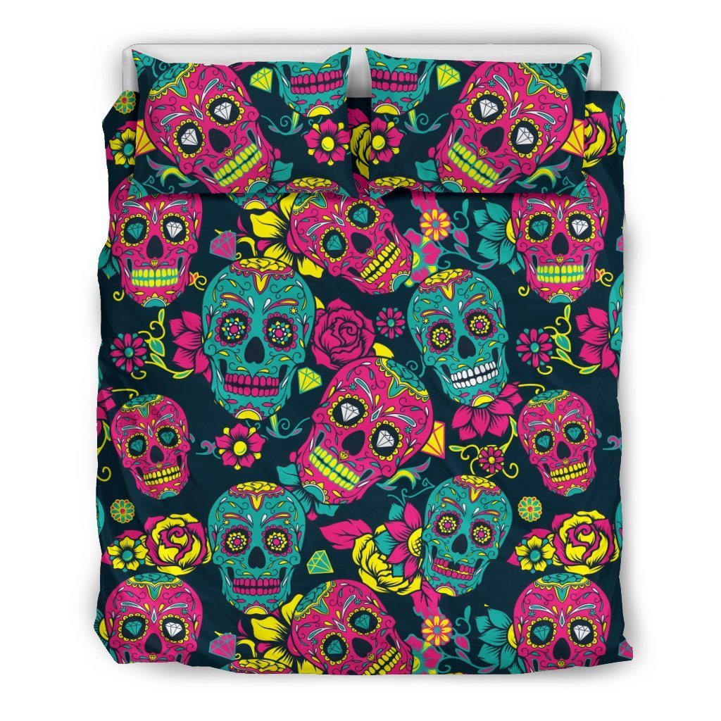 Sugar Skull Floral Design Themed Print Duvet Cover Bedding Set