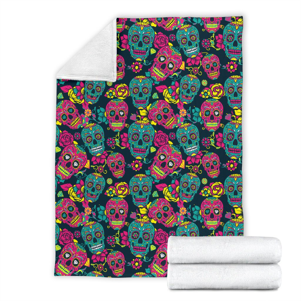 Sugar Skull Floral Design Themed Print Fleece Blanket