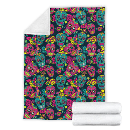 Sugar Skull Floral Design Themed Print Fleece Blanket