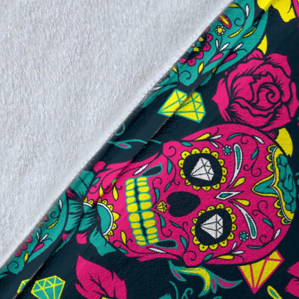 Sugar Skull Floral Design Themed Print Fleece Blanket