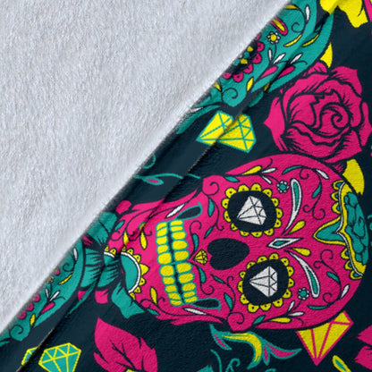 Sugar Skull Floral Design Themed Print Fleece Blanket