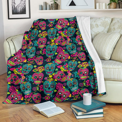 Sugar Skull Floral Design Themed Print Fleece Blanket