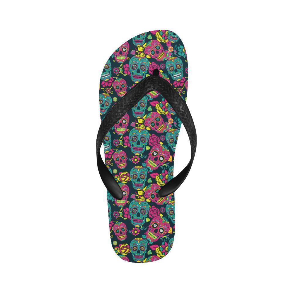 Sugar Skull Floral Design Themed Print Flip Flops-JTAMIGO.COM