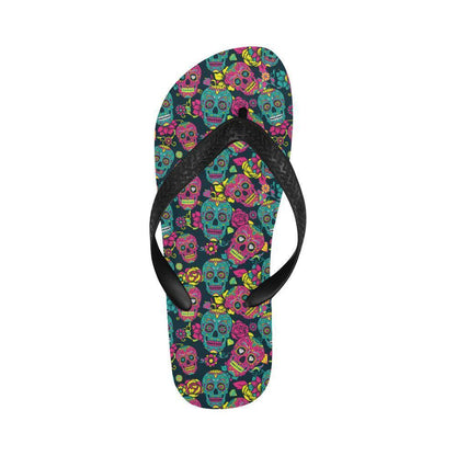 Sugar Skull Floral Design Themed Print Flip Flops-JTAMIGO.COM