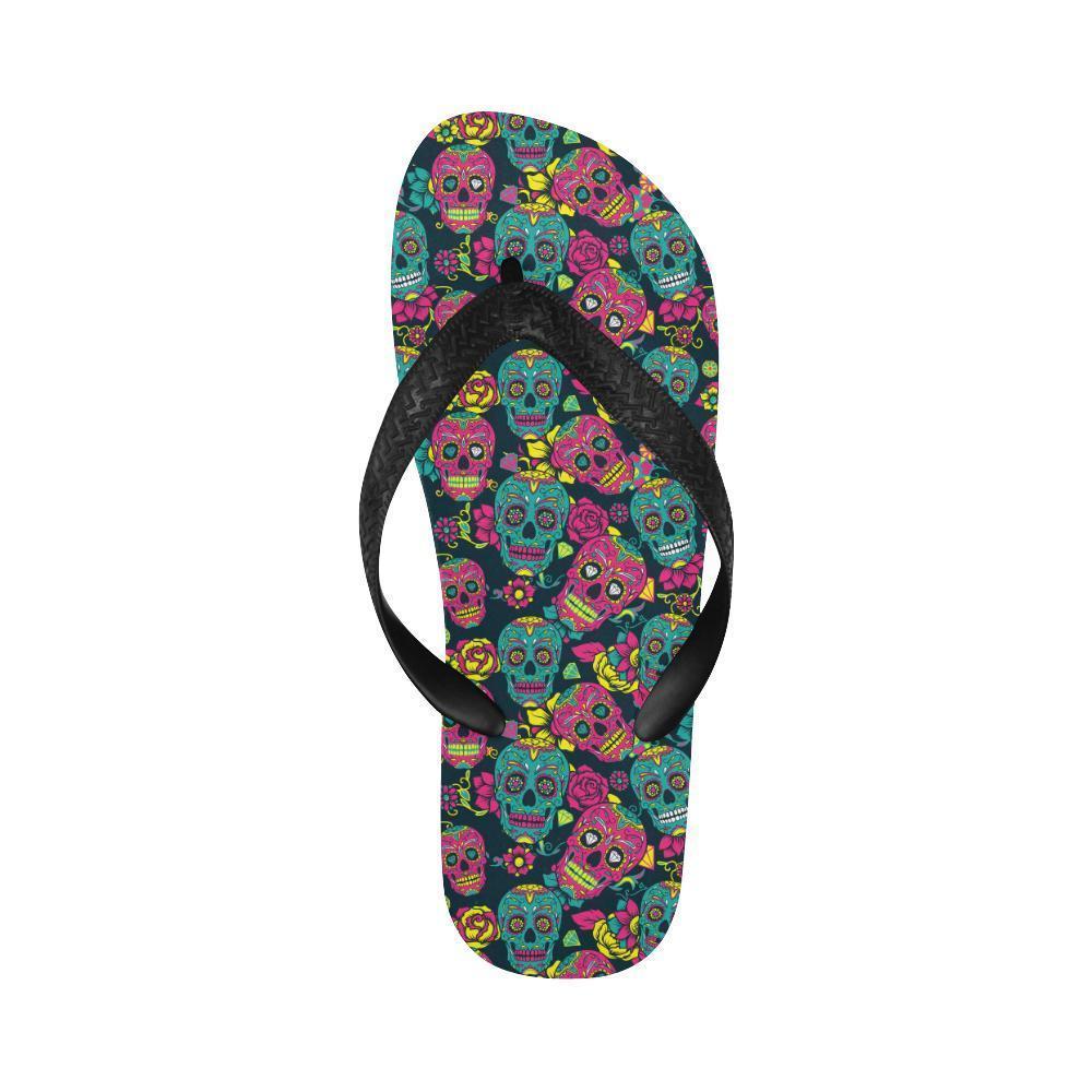 Sugar Skull Floral Design Themed Print Flip Flops-JTAMIGO.COM