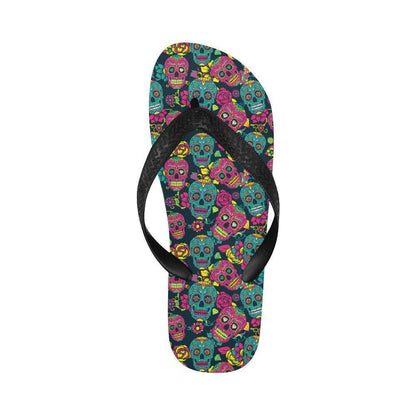 Sugar Skull Floral Design Themed Print Flip Flops-JTAMIGO.COM